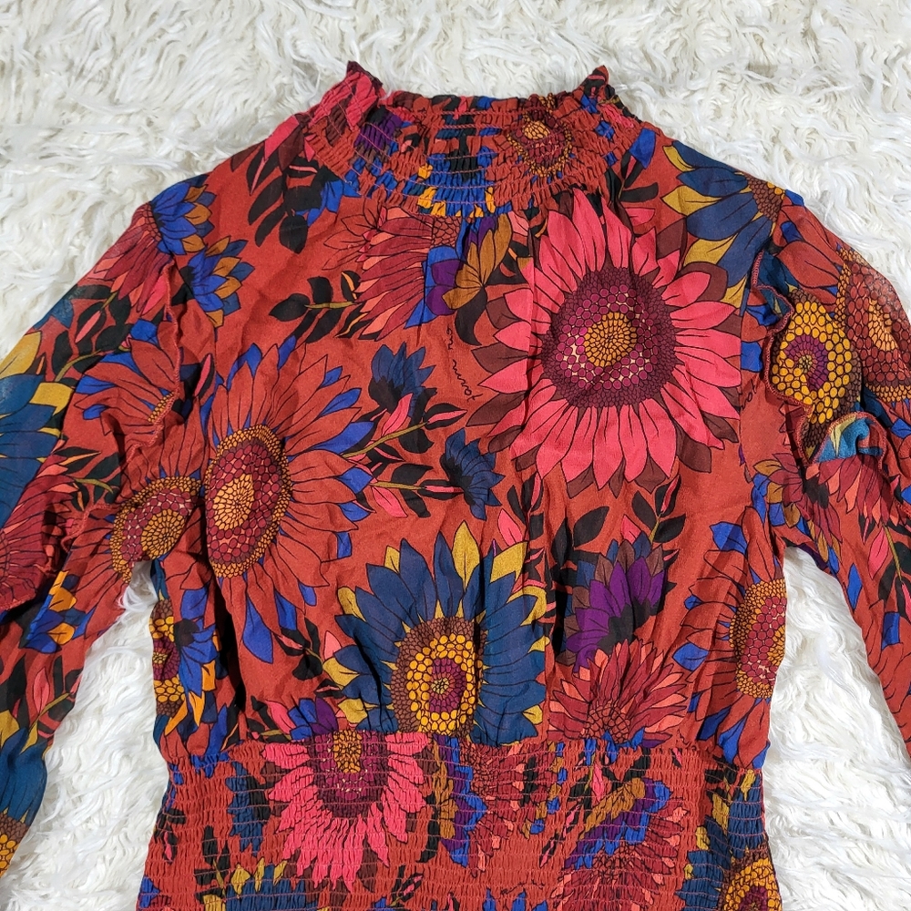 Farm x Anthropologie Smocked Mini Dress Size Small - Picture 5 of 16